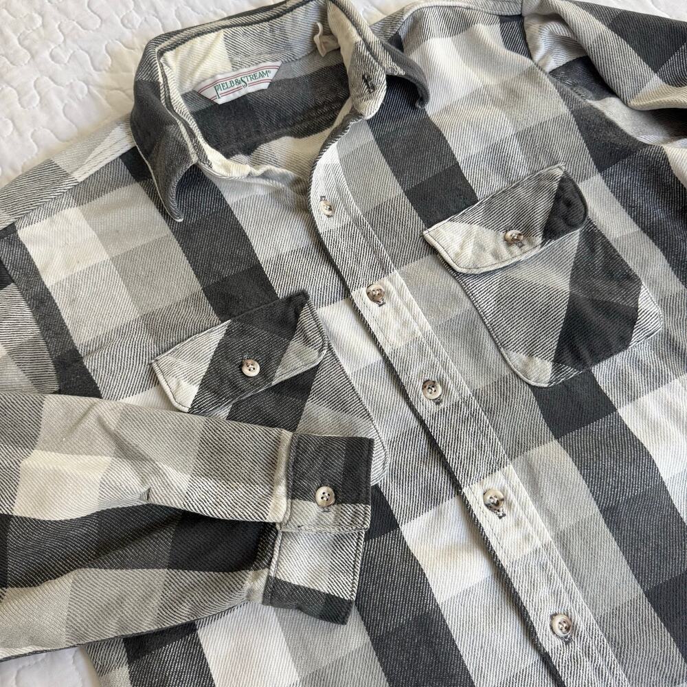 FIELD & STREAM SIZE LARGE HEAVY FLANNEL BUTTON DOWN POCKET SHIRT RUSTIC WESTERN